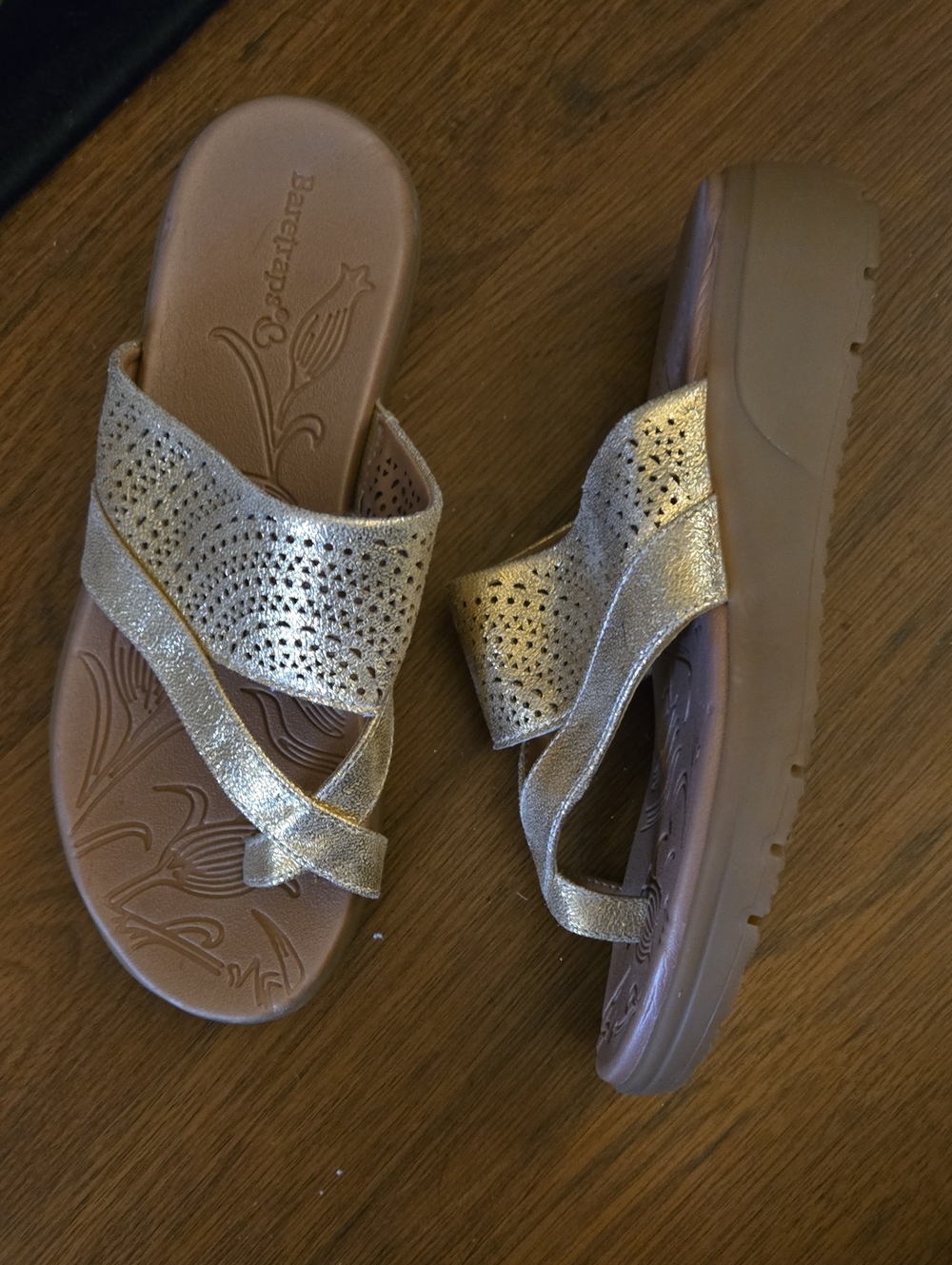 BareTraps Brett Gold Metallic Crisscross Platform Slide Wedge Sandals Sz 6M EUV